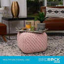 BIRDROCK HOME Square Pouf Ottoman | Cotton Braided Foot Stool with Bean Bag Filling | Boho Foot Rest for Living Room, Bedroom | Compact & Comfortable Seating, Lightweight & Sturdy | Dusty Rose by CozyNest Decor