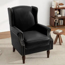 UIXE Faux Leather High Back Accent Chairs Set of 2, Upholstered Armchair for Living Room, Retro Wingback Arm Chair Nailhead Trim Single Sofa Bedroom Reading Seat with Solid Wood Legs - Black by CozyNest Decor