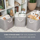 OrganiHaus 11x11 Cube Storage Bins 4 Pack, Foldable Cube Storage Organizer w/ Rope Handles, Collapsible Fabric Bins for Toys, Clothes & Closet Organization, Fabric Square Baskets - Gray by CozyNest Decor