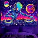 BVBOX Blacklight Space Alien Tapestry 79"x59", UV Reactive DJ Alien Universe Galaxy Planet Glow in Dark Music Tapestries, Black Light Neon Upright Poster Wall Hanging Backdrop Decor for Bedroom Living Room by CozyNest Decor