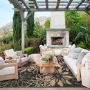 GENIMO Outdoor Rug Waterproof for Patio Decor, 9' x 12' Reversible Plastic Straw Floral Camping Carpet, Large Area Rugs Mats for RV, Camper, Deck, Balcony, Porch, Beach, Picnic, Black & Brown by CozyNest Decor
