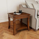 Solid Wood End Table with Storage Shelf, Vintage Rectangle Sofa Side Table with Splicing Tabletop and Carved Leg, BesideTelephone Table Cherry Brown,19.7 * 17.7 * 19.7in CJZ-DR200 by CozyNest Decor