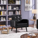 Yaheetech Mid-Century Accent Chairs, PU Leather Modern Upholstered Living Room Chair, Cozy Armchair Button Tufted Back and Wood Legs for Bedroom/Office/Cafe Black 2PCS by CozyNest Decor