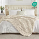 Carriediosa Chunky Knit Throw Blanket 60" X 80" Twin, 100% Hand Made Large Chenille Loop Yarn Soft Fluffy Throws for Couch Sofa Bed, Big Crochet Cozy Heavy Thick Cable Woven Blanket, Light Beige by CozyNest Decor