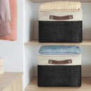 SIMPLE HOUSEWARE Large Fabric Storage Bin, 15" x 11" with Leather Like Handles, 3 Pack, Black by CozyNest Decor