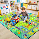 Chicrug 6x9 Car Road Area Rug for Kids Playroom Bedroom, Non Slip Low Pile Washable ABC Alphabet Carpet for Classroom, City Track Play Mat for Toddler Children Nursery Baby Room Decor, Green by TinyTreasures Baby Boutique