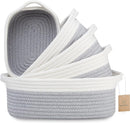 NaturalCozy 5-Piece Rectangle Storage Basket Set- Natural Cotton Rope Woven Baskets for Organizing! Small Basket for Montessori, Baby Nursery, Dog Toy Baskets, Cat Toy Box, Bathroom Organization Bin by TinyTreasures Baby Boutique
