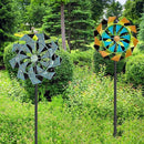 59 inch Outdoor Kinetic Wind Spinner, Double Blade Wind Sculpture with 5 Prong Base, Geometric Metal Windmill for Garden, Lawn & Patio Decoration (Blue Gold) by GreenHaven Gardens