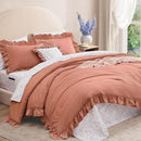 Full Comforter Set - 7 Pieces Ruffle Autumn Leaf Bedding Sets, Shabby Chic Farmhouse Bed in a Bag Full with Ruffle Comforter, Floral Sheets, Pillowcases & Shams by CozyNest Decor