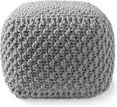 Casafield Square Pouf Ottoman, Light Gray 18.5" W x 18.5" D x 14.5" H Cotton Knit Foot Stool - Boho Floor Pouffe for Living Room, Bedroom, Home Office by CozyNest Decor