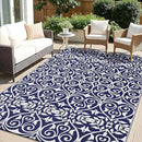 OLANLY Outdoor Rug Waterproof 5x8 ft Clearance, Reversible Outdoor Plastic Straw Rug with Floral Pattern, RV Mat for Patio, Camping, Balcony, Deck, Backyard, Navy & White by CozyNest Decor