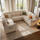 LINSY HOME Sectional Sleeper Sofa with Pull Out Couch Bed - Convertible Plush Corduroy Cloud Couch with Storage Chaise & USB Charging, Comfy Modular Couches for Living Room, Beige by CozyNest Decor