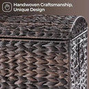 Handwoven Storage Basket with Lid, 178L Plastic Rattan Storage Bin, Leather Buckle & Metal Frame, Large Metal Ring Handles, Storage Trunk for Bedroom, Laundry Room by CozyNest Decor