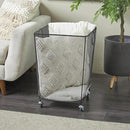 Deco 79 Metal Storage Basket Square Mesh Wire Rolling Laundry with Ring Handles, 17" x 16" x 24", Black by GreenHaven Gardens