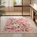 Area Rug 4x6 Rug Washable Boho Rugs Non Slip Low Pile Floral Small Carpet for Bedroom, Bedside, Kids Room, Office, Dining Room(Pink) by CozyNest Decor
