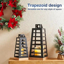 Glitzhome Set of 2 Modern Trapezoid Metal/Wood Decorative Lanterns,Large Candle Lanterns for Living Room,Home,Indoor, Outdoor,Table,Fireplace Mantle Decor -Black(No Glass) by CozyNest Decor