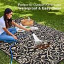 OLANLY Outdoor Rug Waterproof 9x12 ft Clearance, Reversible Outdoor Plastic Straw Rug with Floral Pattern, RV Mat for Patio, Camping, Balcony, Deck, Backyard, Black & Beige by CozyNest Decor