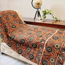 Handmade Cotton Throw Blanket | Floral Block Print in Orange & Navy | 48x70 Inches Fringed Bed Runner | Lightweight Boho Sofa Throw for Couch, Living Room & Bedroom Decor by CozyNest Decor
