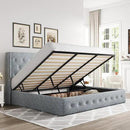 Allewie King Size Lift Up Storage Bed, Button Tufted Headboard with Wingback, Hydraulic Support, No Box Spring Needed, Grey Blue by CozyNest Decor