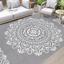 Pauwer Waterproof Outdoor Rug 9x12, Reversible Plastic Straw Patio Camping Rug, Indoor Outdoor RV Mat Carpet for Deck, Camper, Porch, Balcony, Backyard, Picnic, Floral Grey by GreenHaven Gardens