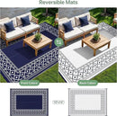 GENIMO Outdoor Rug Waterproof Area 10'x14' for Patio, Foldable Reversible Plastic Straw Carpet for Travel Trailers, Outside Mat for Rv, Deck, Picnic, Porch, Camper, Balcony, Beach, Blue & White by CozyNest Decor