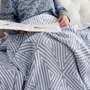 jinchan Boho 100% Cotton Blanket Muslin 50x60 Inches Lightweight 3-Layer Geometric Triangle Striped Pattern Reversible Quilt Throw Soft Breathable Comfy All Seasons for Couch Bed Decor, Blue by CozyNest Decor