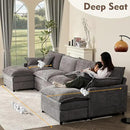 142.5" U Shaped Couch, Modular Sectional Sofa, 3-Seater Comfy Cloud Couch with Movable Ottoman, Deep Seat Couches for Living Room, Chenille, Slate by CozyNest Decor