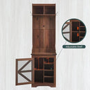 JXQTLINGMU 23" Farmhouse Hall Tree with Shoe Storage, Entryway Bench with 6 Cubbies, 5 Hooks & Barn Doors, Mudroom Coat Rack Cabinet, Brown by CozyNest Decor