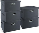 Medium 15" 21 Quart Collapsible Stackable Storage Bins with Lids, 5 Packs Dark Gray Foldable Fabric Closet Storage Boxes with Lids, Lidded Heavy-duty Linen Baskets(15x11x8) by TinyTreasures Baby Boutique