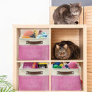 SIMPLE HOUSEWARE Large Fabric Storage Bin, 15" x 11" with Leather Like Handles, 3 Pack, Pink by CozyNest Decor