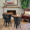 Rustic Storage Farmhouse Accent Side Table, Antique Galvanized Metal End Coffee Cocktail Table Box Bin with Round Wooden Lid Set of 2 (Black) by CozyNest Decor