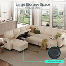 LINSY HOME Sectional Sleeper Sofa with Pull Out Couch Bed - Convertible Plush Corduroy Cloud Couches with Storage Chaise & USB Charging, Comfy Modular Couch for Living Room, Beige by CozyNest Decor