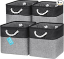 OrganiHaus 11x11 Cube Storage Bins 4 Pack, Foldable Cube Storage Organizer w/ Rope Handles, Collapsible Fabric Bins for Toys, Clothes & Closet Organization, Fabric Square Baskets - Gray/Black by CozyNest Decor