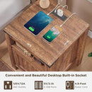 OKD Farmhouse Nightstand with Charging Station, 18" Rustic End Table with Adjustable Storage Shelf, Wood Rustic Wood Sofa Side Table for Bedroom by CozyNest Decor