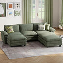 LINSY HOME Sectional Sleeper Sofa - 123'' Modular Cloud Couch Oversized Corduroy Sofa Bed with Movable Ottoman Soft Modern Comfy Couch for Living Room Apartment Office, Green by CozyNest Decor