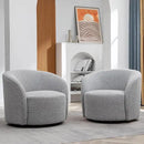 KINWELL 34" W Swivel Barrel Chair Set of 2, Mid Century Modern Round Upholstered Boucle Swivel Accent Chairs, No Assembly Sofa Chair for Living Room Bedroom Reading, Black White by CozyNest Decor