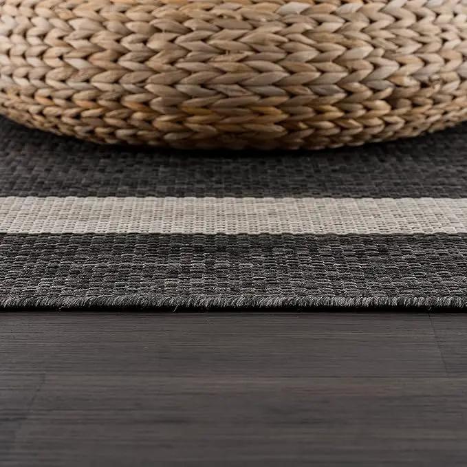 CAMILSON Outdoor Rug 9x12, Large Modern Outside Rugs for Patios Porches Waterproof Durable Washable Non-Shedding, Easy-to-Clean Indoor Outdoor Area Carpet (9 x 12, Bordered - Dark Gray/Light Gray), photo 5 of 9