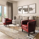 BELLEZE Accent Barrel Chair, Linen Round Chair Club Tub Sofa Corner Chair with Flared Legs and Cozy Soft Padding for Living Room Bedroom Waiting Room - Red by CozyNest Decor