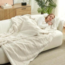 Amélie Home Luxury Striped Faux Fur Throw Blanket for Couch, Embossed Split Fur Cozy Fuzzy Fluffy Luxurious Soft Plush Sofa Chair Bed Gift Blankets for Women Men Wife Friend, 88"x90", Ivory by CozyNest Decor