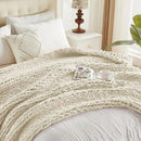 Carriediosa Chunky Knit Throw Blanket 60" X 80" Twin, 100% Hand Made Large Chenille Loop Yarn Soft Fluffy Throws for Couch Sofa Bed, Big Crochet Cozy Heavy Thick Cable Woven Blanket, Light Beige by CozyNest Decor