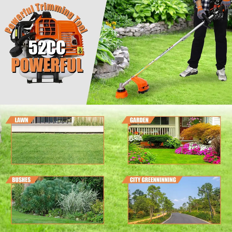 Gas Trimmer Weed Eater 52cc 2-Stroke,6 in 1 Multi-Functional Petrol Trimmer Hedge Trimmer Pole Saw Trimmer for Quick Weed Grass Cleaning Crop Seed Soil Protection Tools, photo 5 of 5