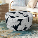 Inflatable Ottoman Stool D21 xH9 for Outdoor/Indoor Use, Water Repellent Patio Foot Rest Stool with Portable Handle,Round Pouf Ottoman Suitable for Garden,Deck and Camping - Black Leaves by CozyNest Decor