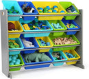 Humble Crew Supersized Toy Storage Organizer with 16 Removable Bins, Grey/Blue/Green/Yellow – Large Toy Storage for Toddlers Ideal for Kids' Rooms, Playrooms, and Nurseries - Modern Toy Bins for Kids by TinyTreasures Baby Boutique
