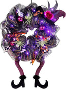 Lulu Home Halloween Front Door Wreath, Purple LED Lighted Witch Hat Wreath, Battery Operated, NOT PRELIT by CozyNest Decor