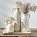 Ceramic Vase Set of 3 with Handle, Neutral Rustic Vases Home Decor Farmhouse Decorative Vase Whitewashed Pottery Decor Modern for Table Mantel Entryway Bookshelf Living Room Kitchen Bedroom - White by GreenHaven Gardens