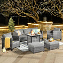 ovios 6 Pieces Patio Furniture Set with 30" Fire Pit Table, Outdoor Wicker Sofa with Comfy Cushions, All Weather High Back Rattan Couch Conversation Set, Dark Grey by GreenHaven Gardens