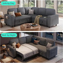 LINSY HOME Sectional Sleeper Sofa with Pull Out Couch Bed - Convertible Plush Corduroy Cloud Couch with Storage Chaise & USB Charging, Comfy L Shaped Modular Couches for Living Room Apartment (Grey) by CozyNest Decor