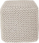 REDEARTH Square Pouf Ottoman Foot Stool - Hand Knitted Bean Bag - Cord Boho Pouffe - Accent Poof for Living Room - Nursery - Bedroom - Kids Bedroom - Patio - 100% Cotton (16" x 16" x 16") - Ivory by CozyNest Decor
