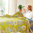 Boho Throw Blanket 80" x 90", 100% Organic Cotton Breathable Ultra Soft Bed Quilt Throw - All Season Luxury Floral Farmhouse Decor Blanket for Sofa Couch Chair and Gift. Green/Blue by CozyNest Decor