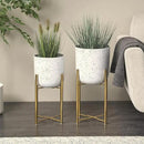 Deco 79 Metal Indoor Outdoor Planter Deep Dome Speckled Large Planter Pot with Gold Stands, Set of 2 Planters 22", 19"H, White by GreenHaven Gardens